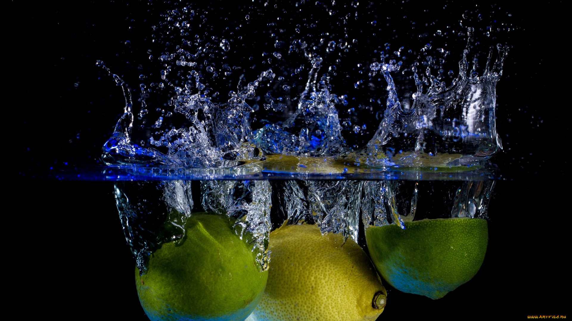 еда, цитрусы, лимоны, вода, брызги