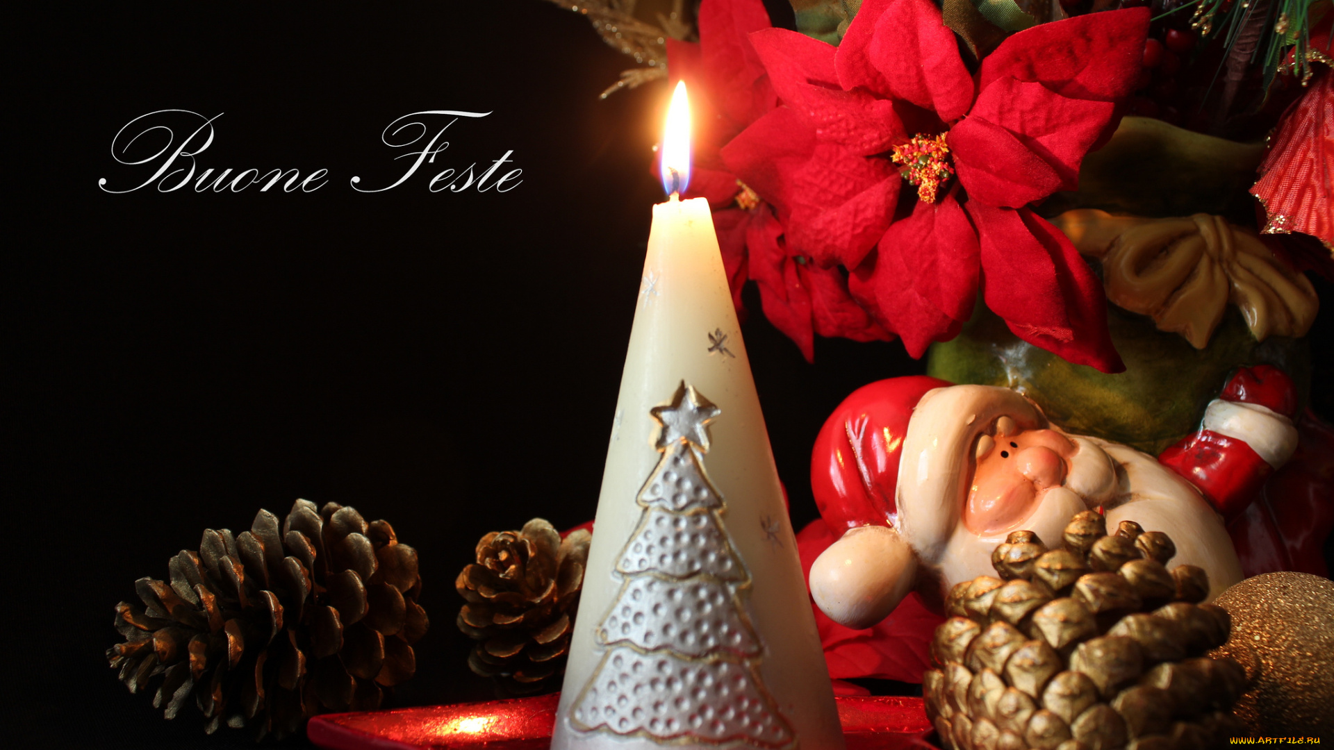 праздничные, новогодние, свечи, пуансеттия, пламя