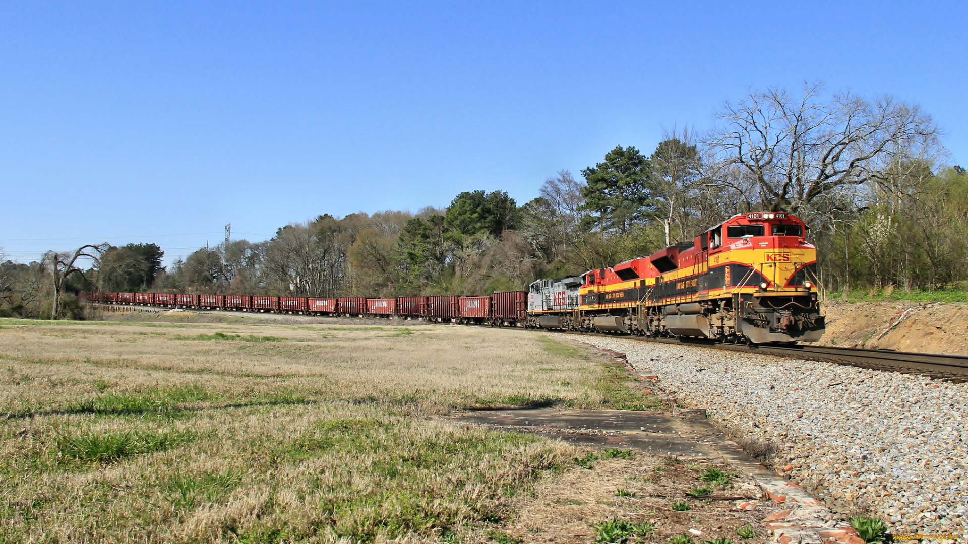 техника, поезда, грузовой, состав, вагоны, локомотив, рельсы, железная, дорога