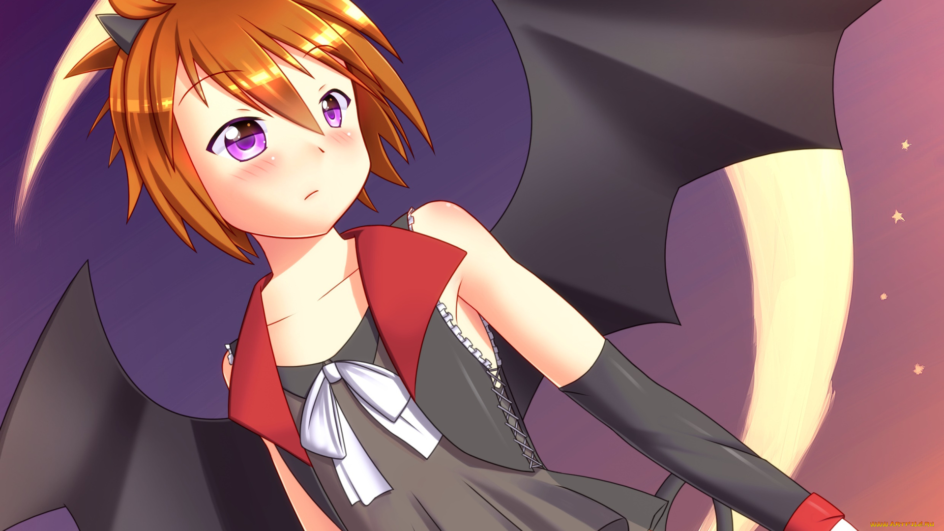 аниме, ангелы, , демоны, взгляд, фон, девушка, крылья