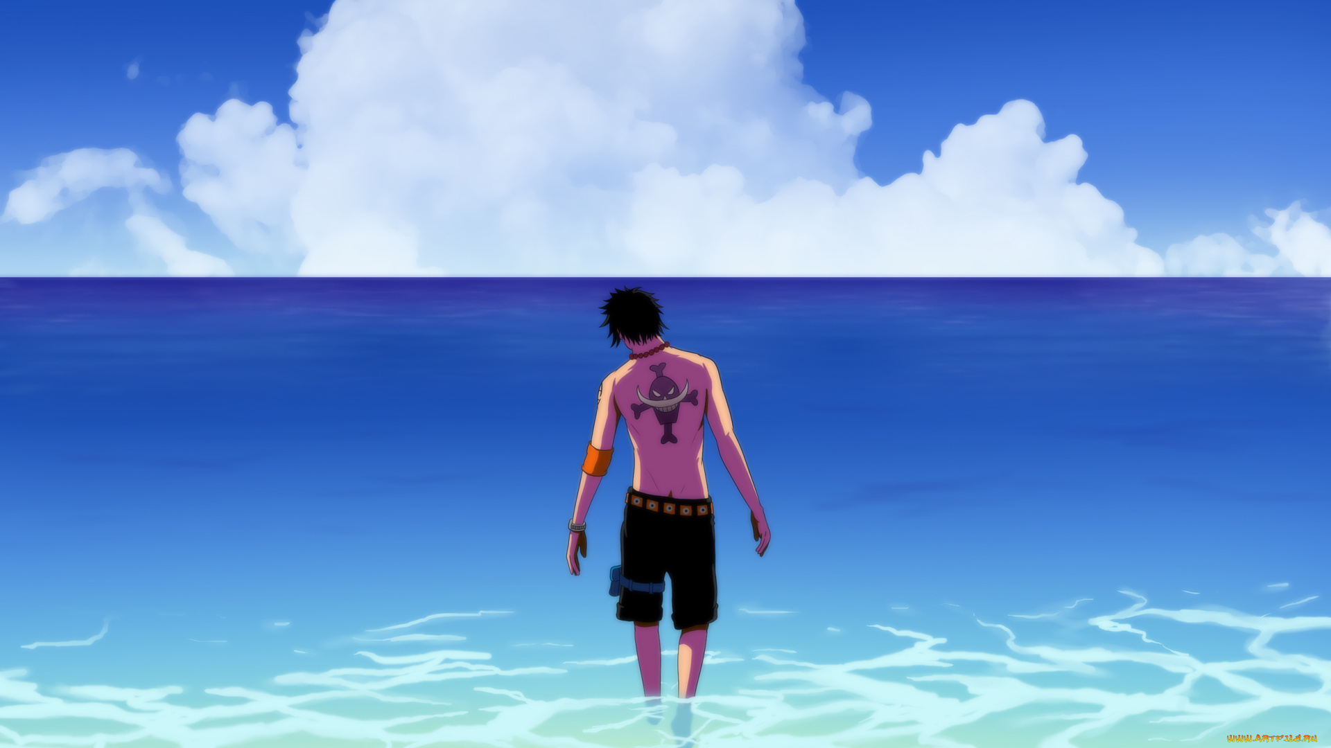 аниме, one, piece, парень, море