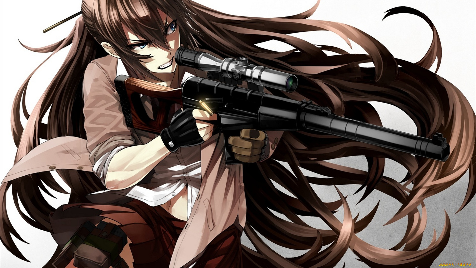 аниме, оружие, , техника, , технологии, арт, tef, девушка, злость, пули, винтовка