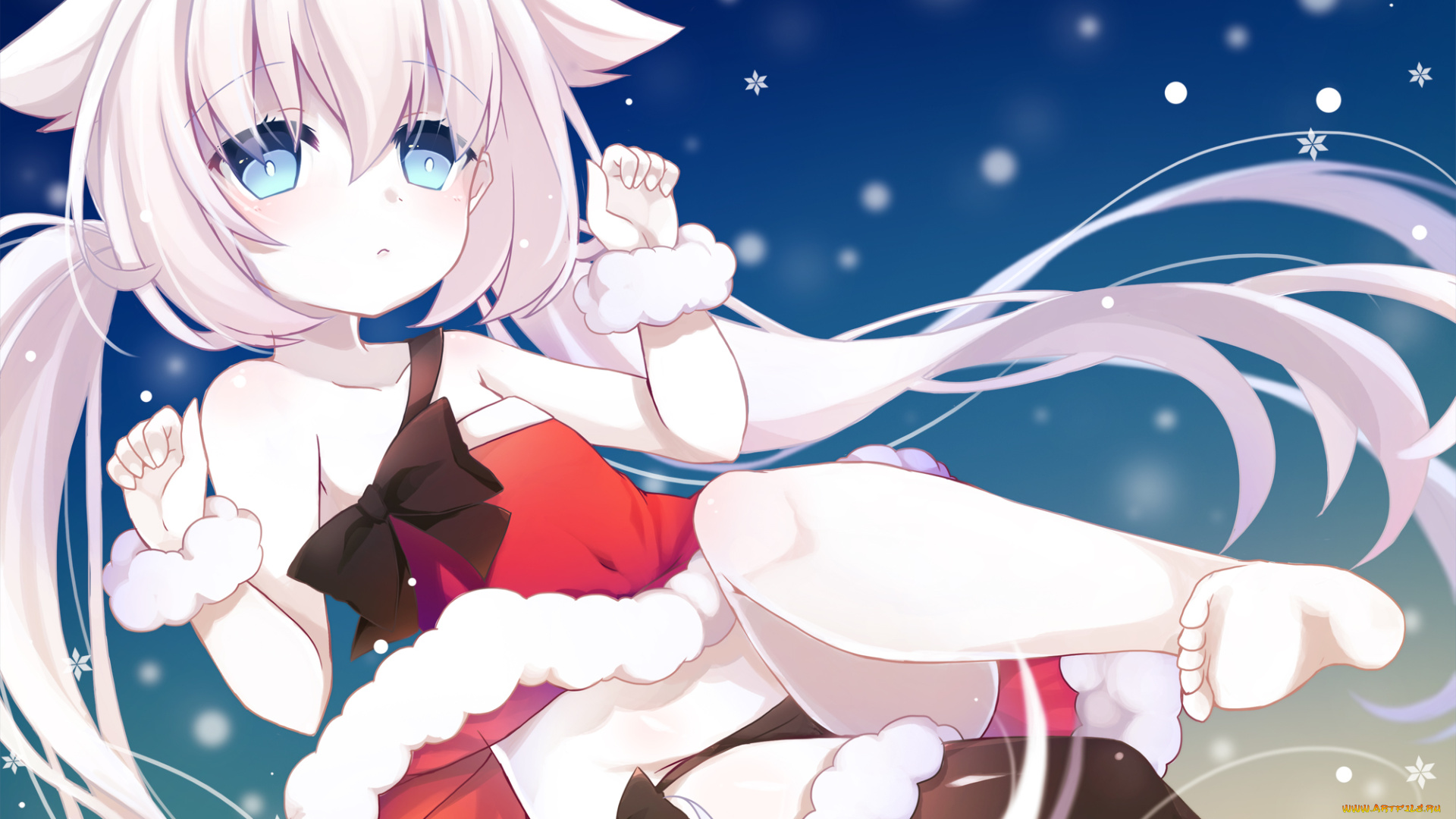 аниме, зима, , новый, год, , рождество, девочка, арт, shiroyurine, снежинки