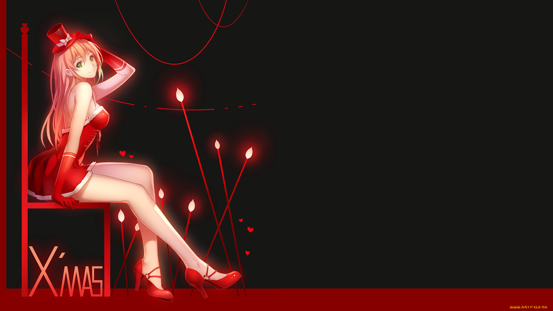 аниме, зима, , новый, год, , рождество, девушка, арт, tidsean, снегурочка