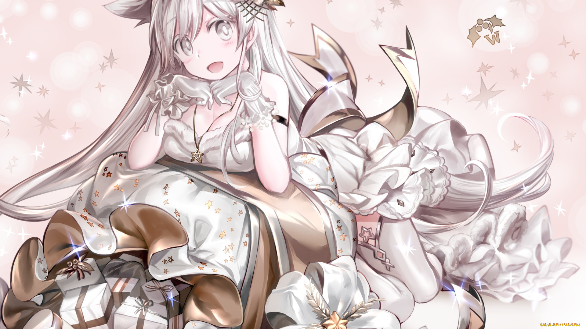 аниме, зима, , новый, год, , рождество, mizushirazu, девушка, ленты, арт