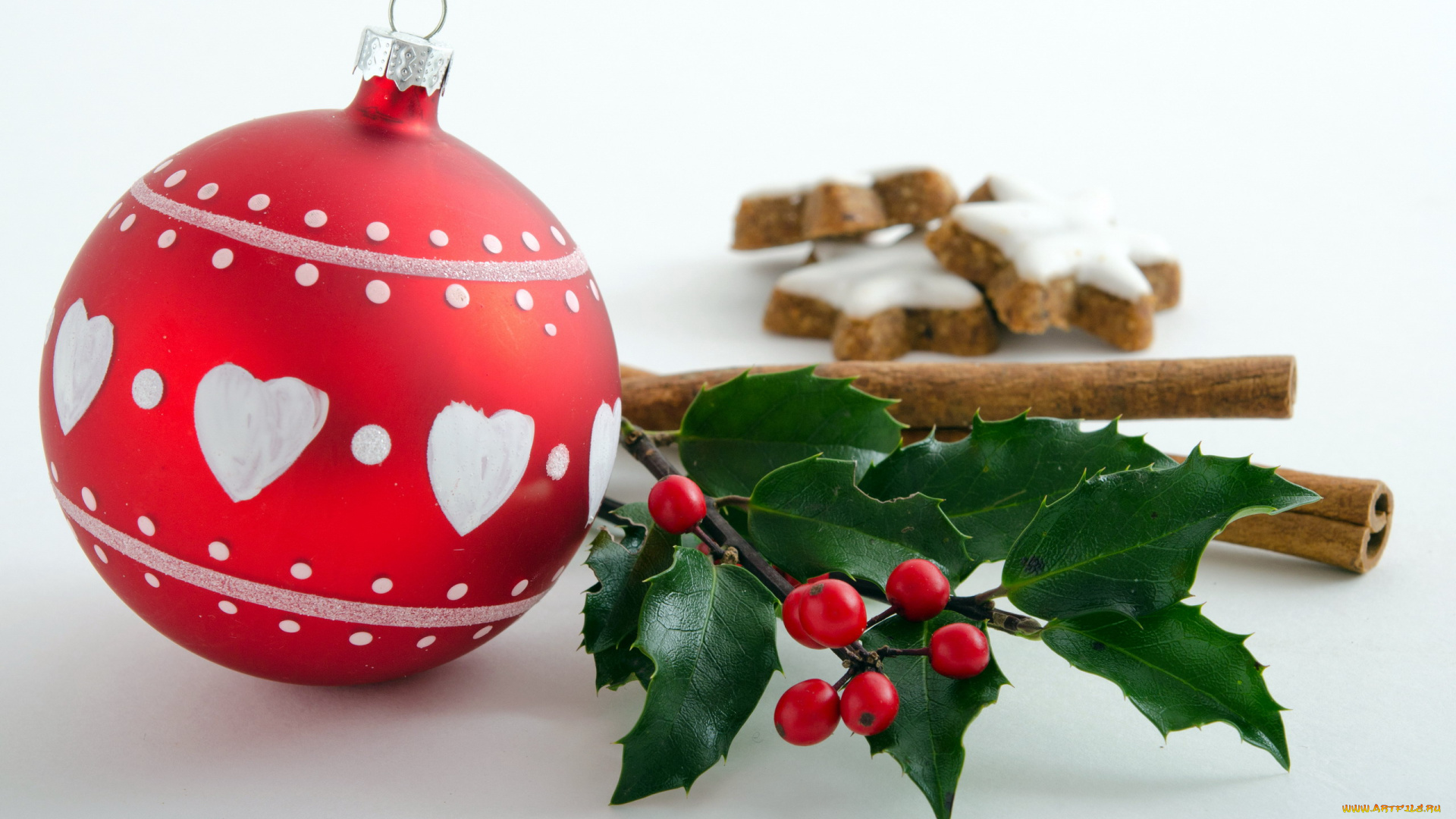 праздничные, шары, остролист