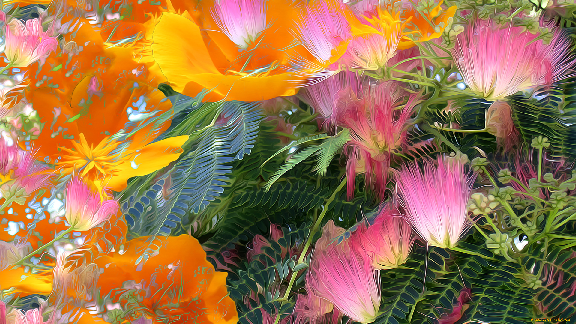 разное, компьютерный, дизайн, линии, лепестки, краски, листья, цветы, рендеринг