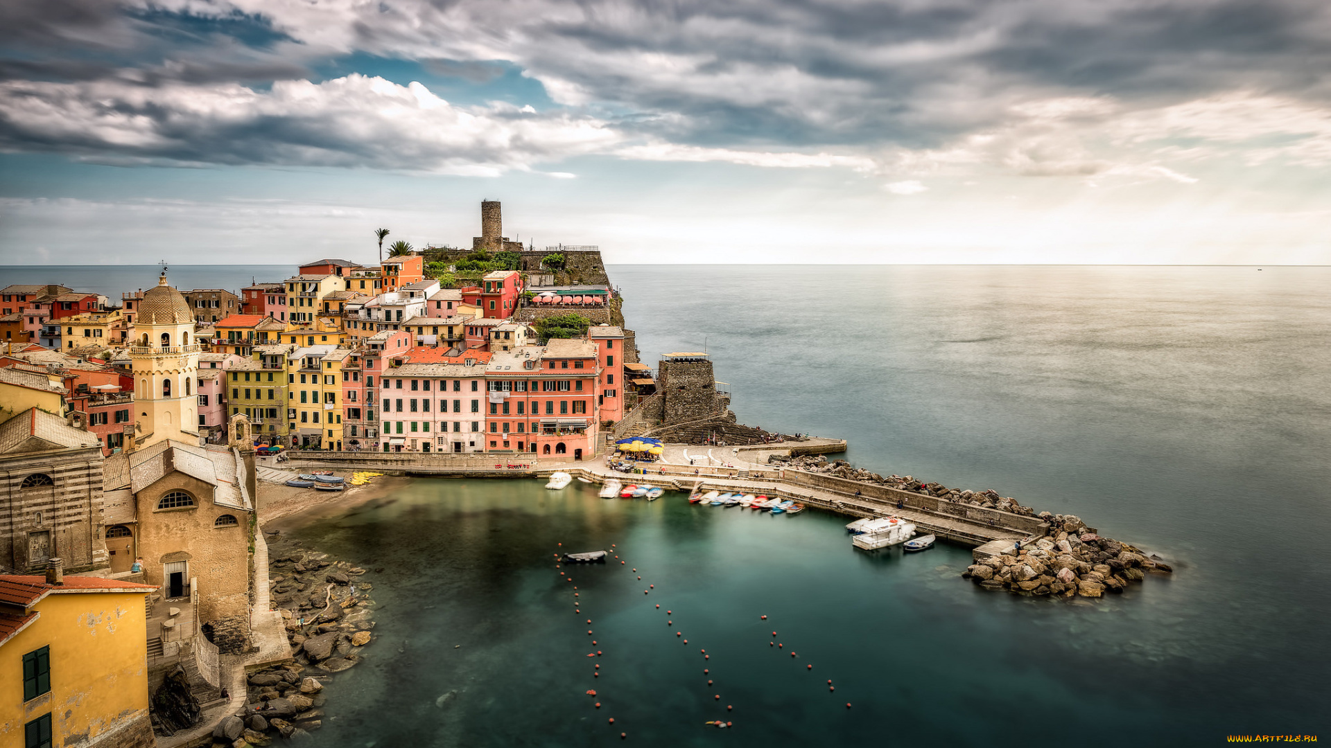 vernazza, dreaming, города, -, пейзажи, поселок, море, скала, бухта