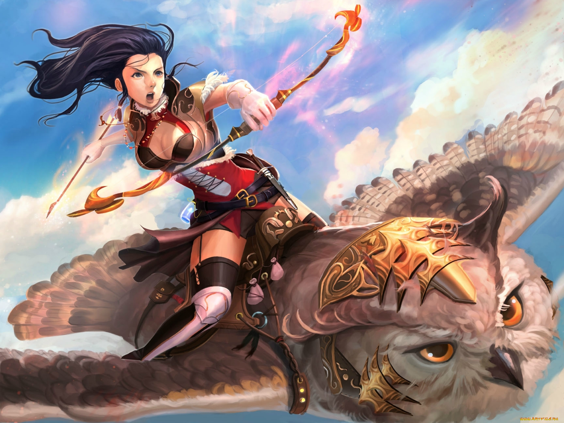 фэнтези, красавицы, и, чудовища, оружие, девушка, взгляд, рыжая, костюм, арт, фантастика