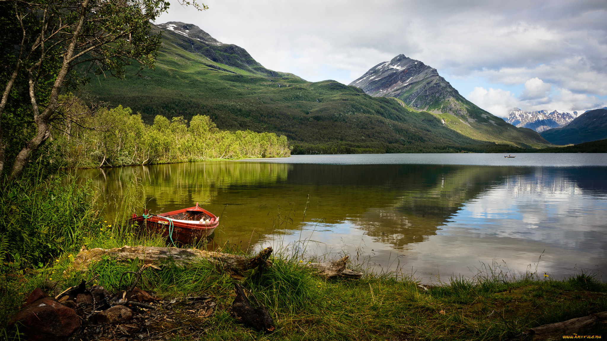 корабли, лодки, , шлюпки, лес, горы, река