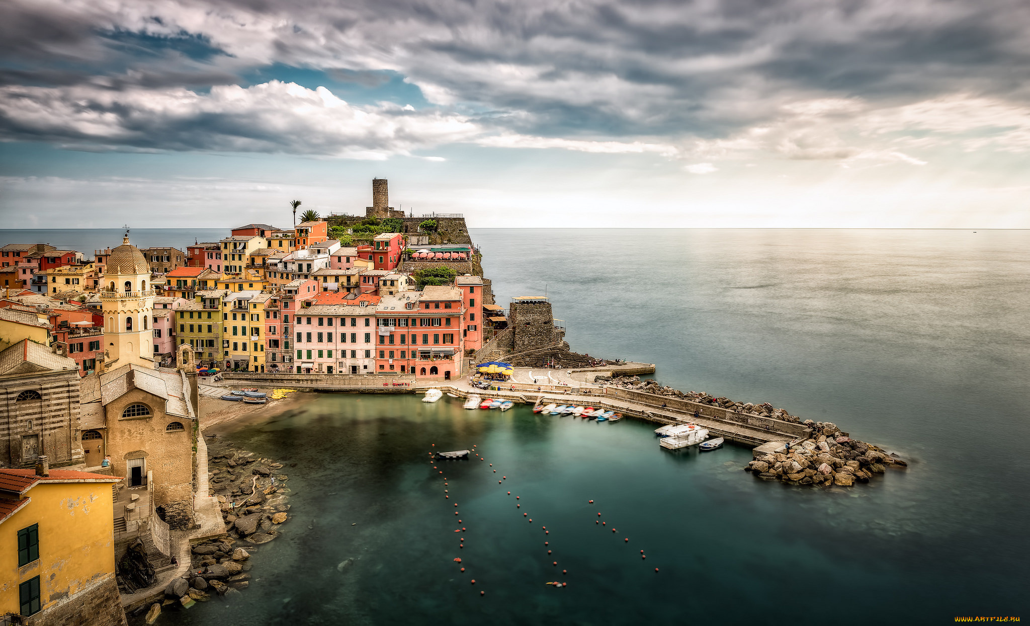 vernazza, dreaming, города, -, пейзажи, поселок, море, скала, бухта