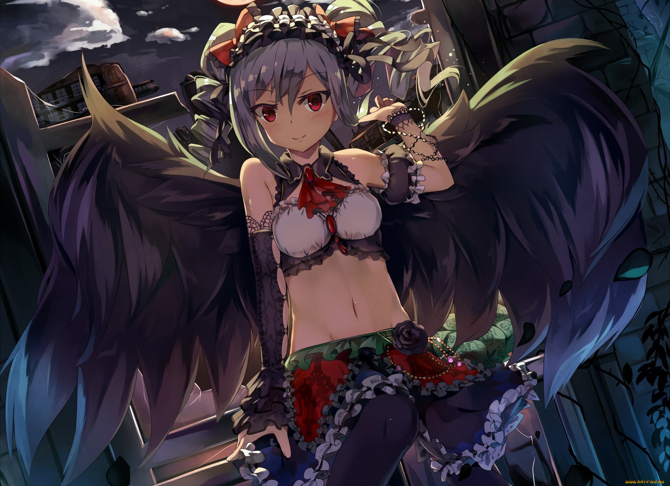 аниме, ангелы, , демоны, фон, взгляд, девушка, крылья