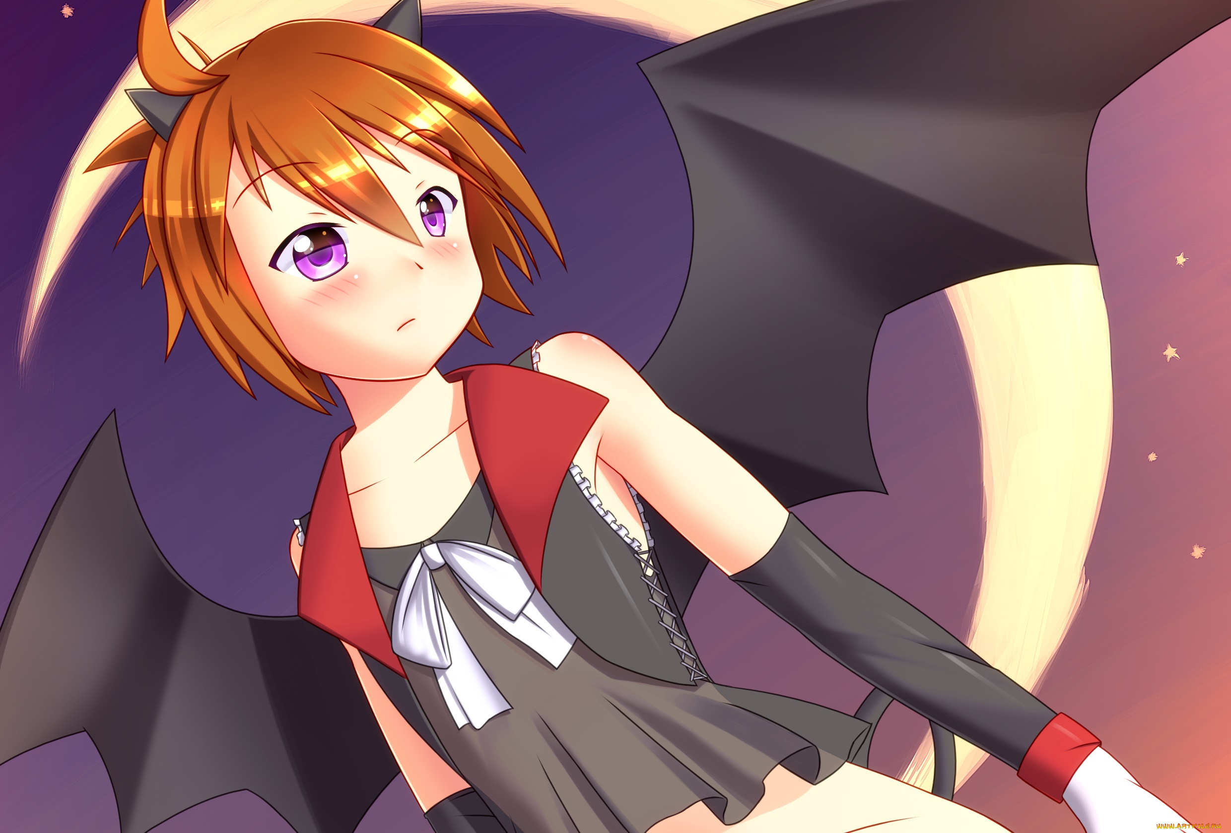 аниме, ангелы, , демоны, взгляд, фон, девушка, крылья