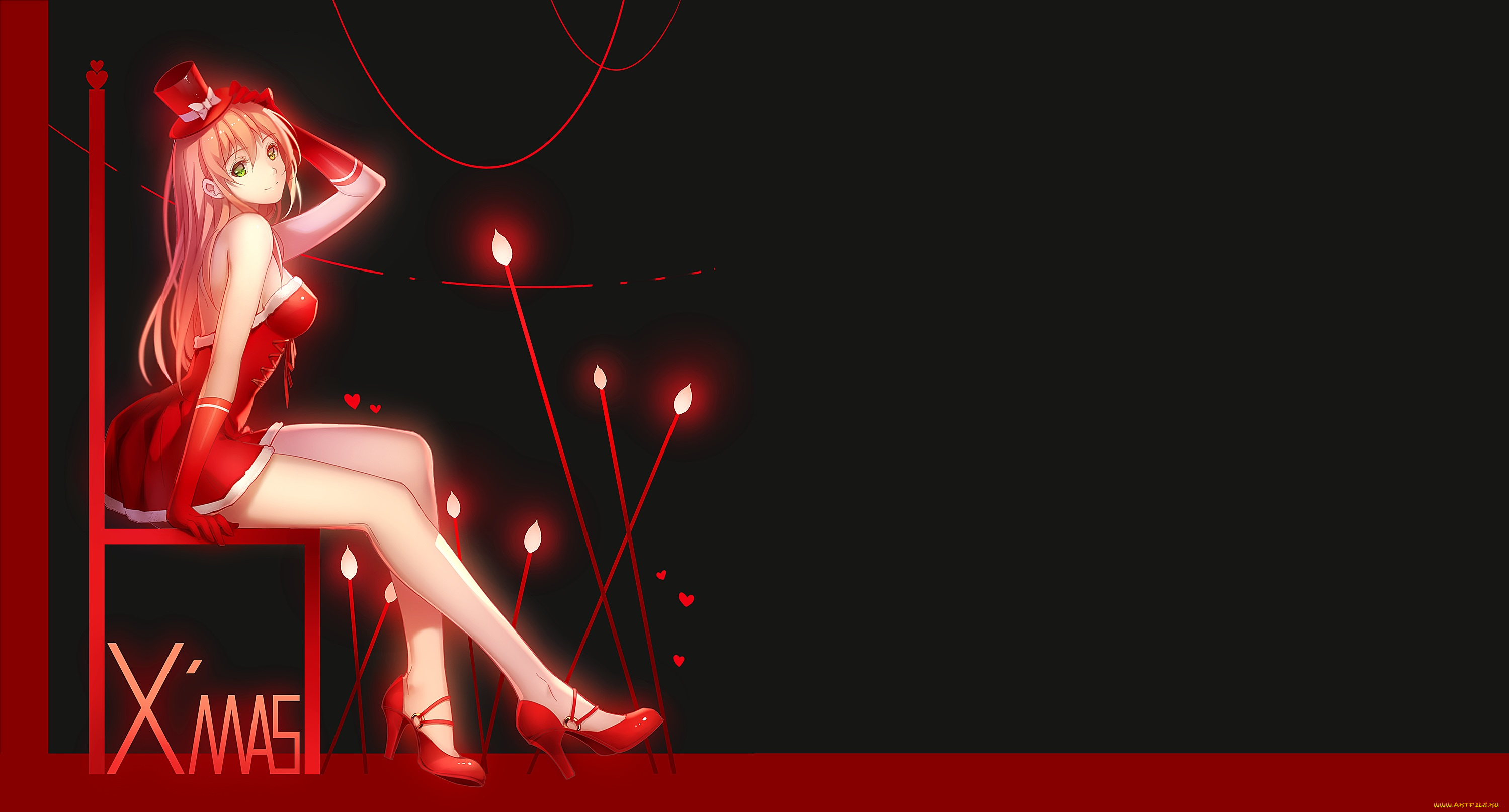 аниме, зима, , новый, год, , рождество, девушка, арт, tidsean, снегурочка