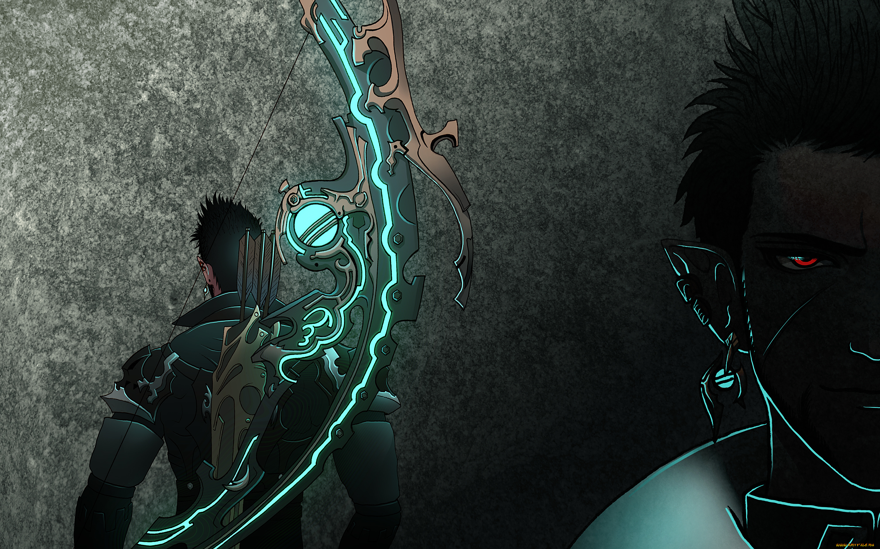 фэнтези, эльфы, фантастика, арт, лук, парень, взгляд, эльф, стрелы, мужчина, лучник, лицо