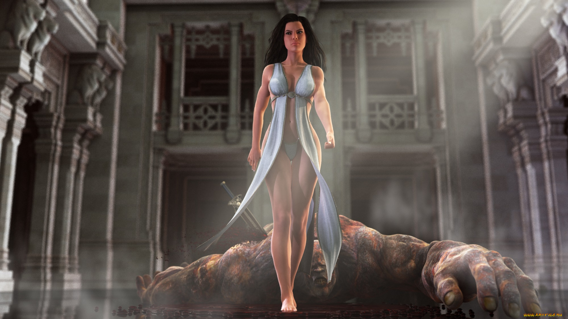 3д, графика, фантазия, , fantasy, девушка, взгляд, фон