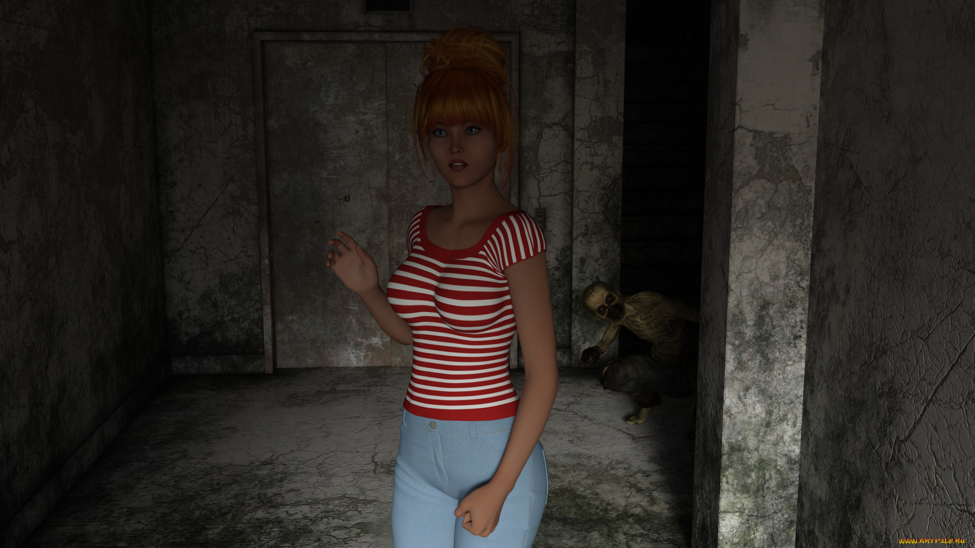 3д, графика, фантазия, , fantasy, девушка, взгляд, фон