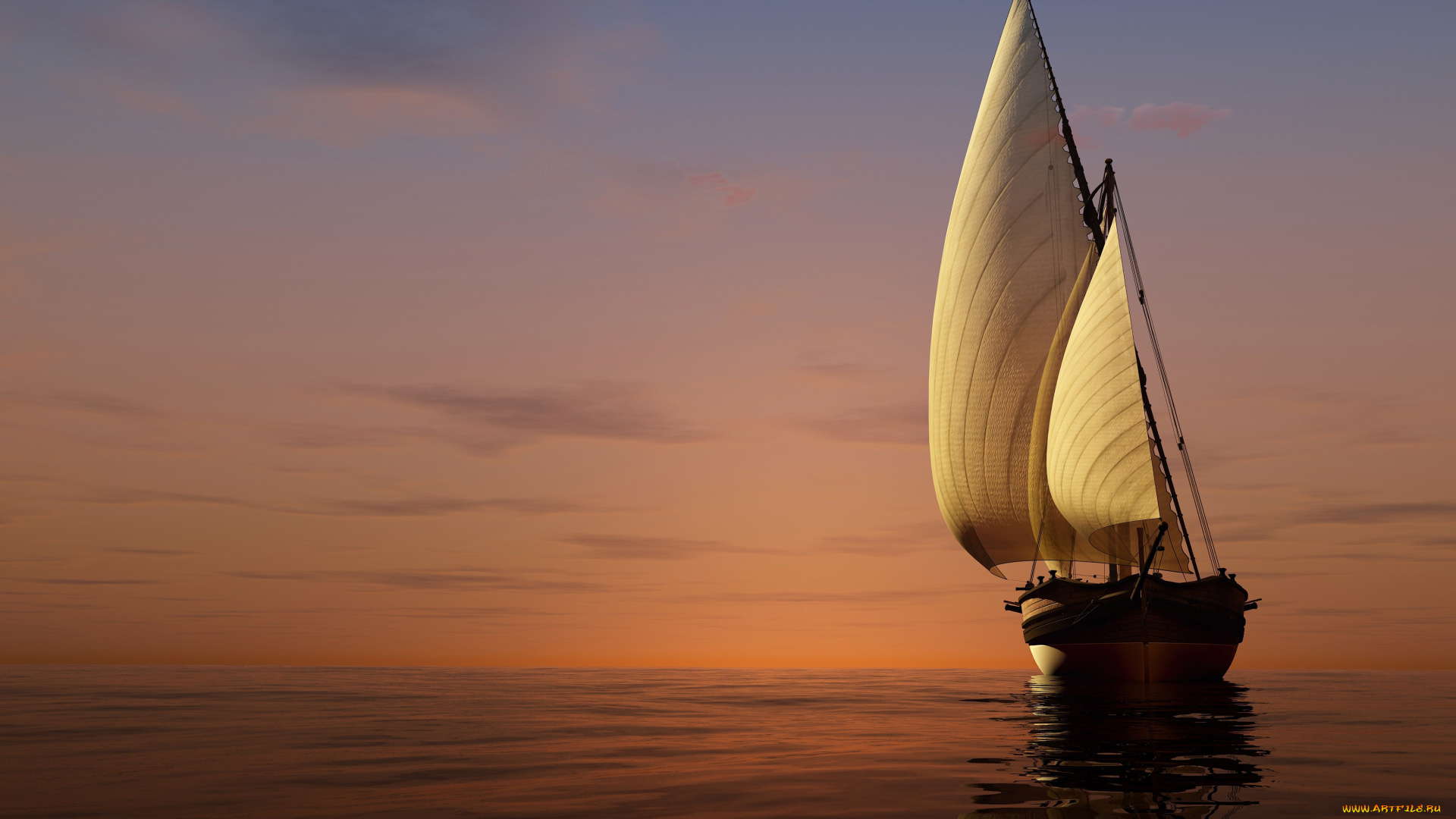 3д, графика, море, , sea, парусник