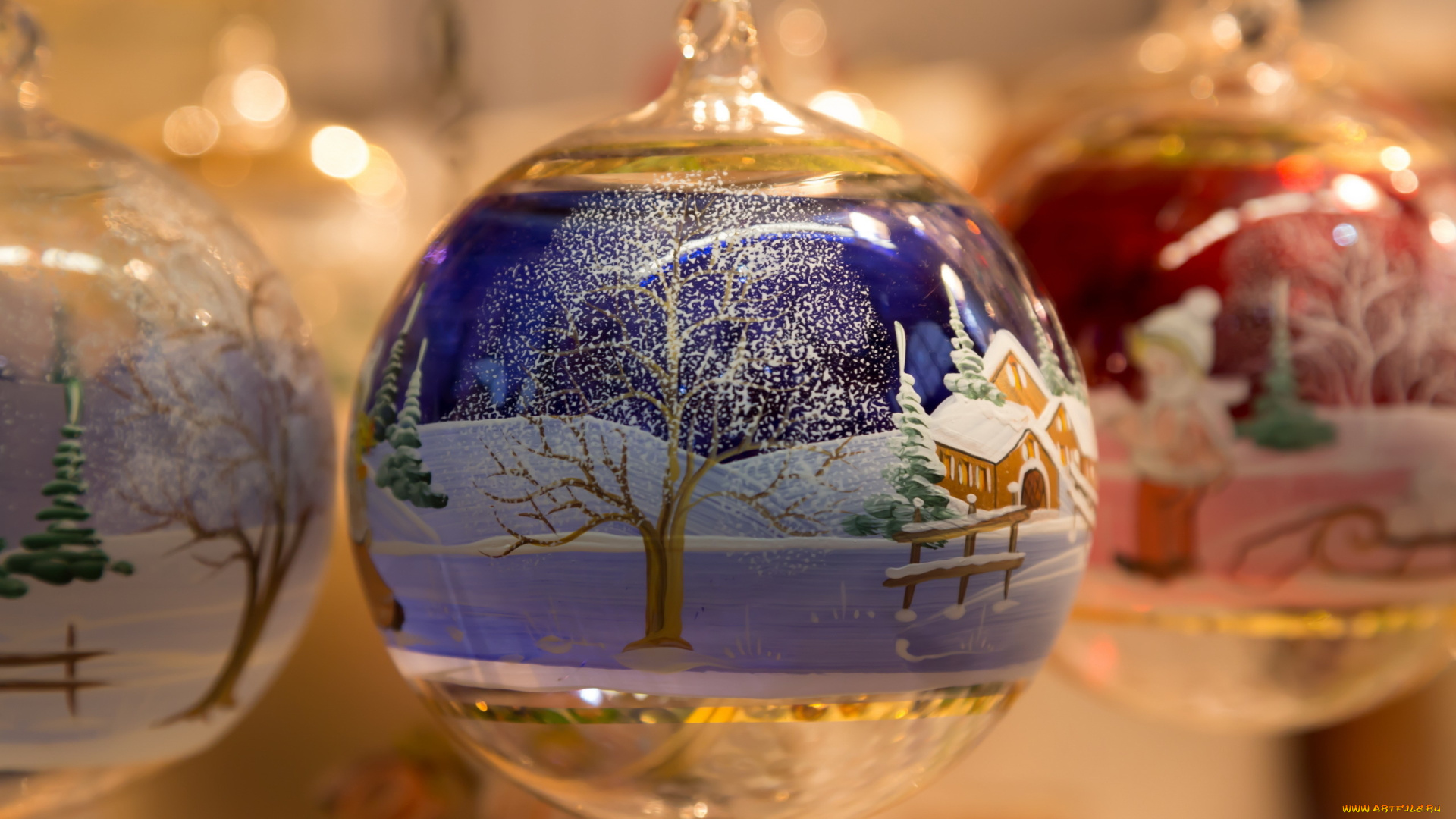 праздничные, шары, макро, пейзаж, зимний