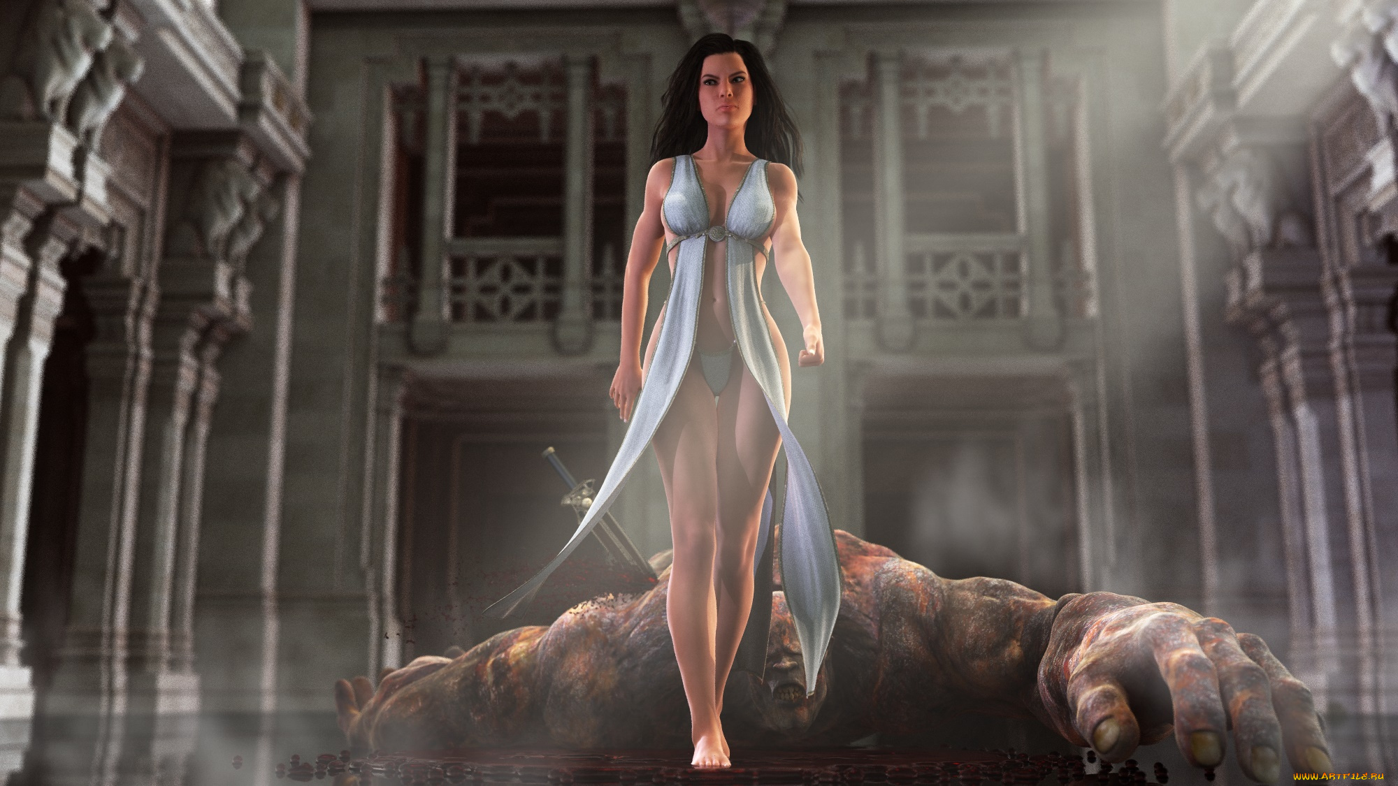 3д, графика, фантазия, , fantasy, девушка, взгляд, фон