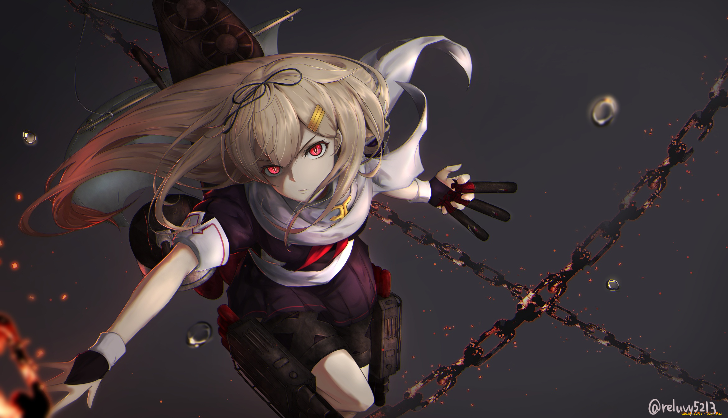 аниме, kantai, collection, оружие, цепи, yuudachi, девушка, kantai, collection