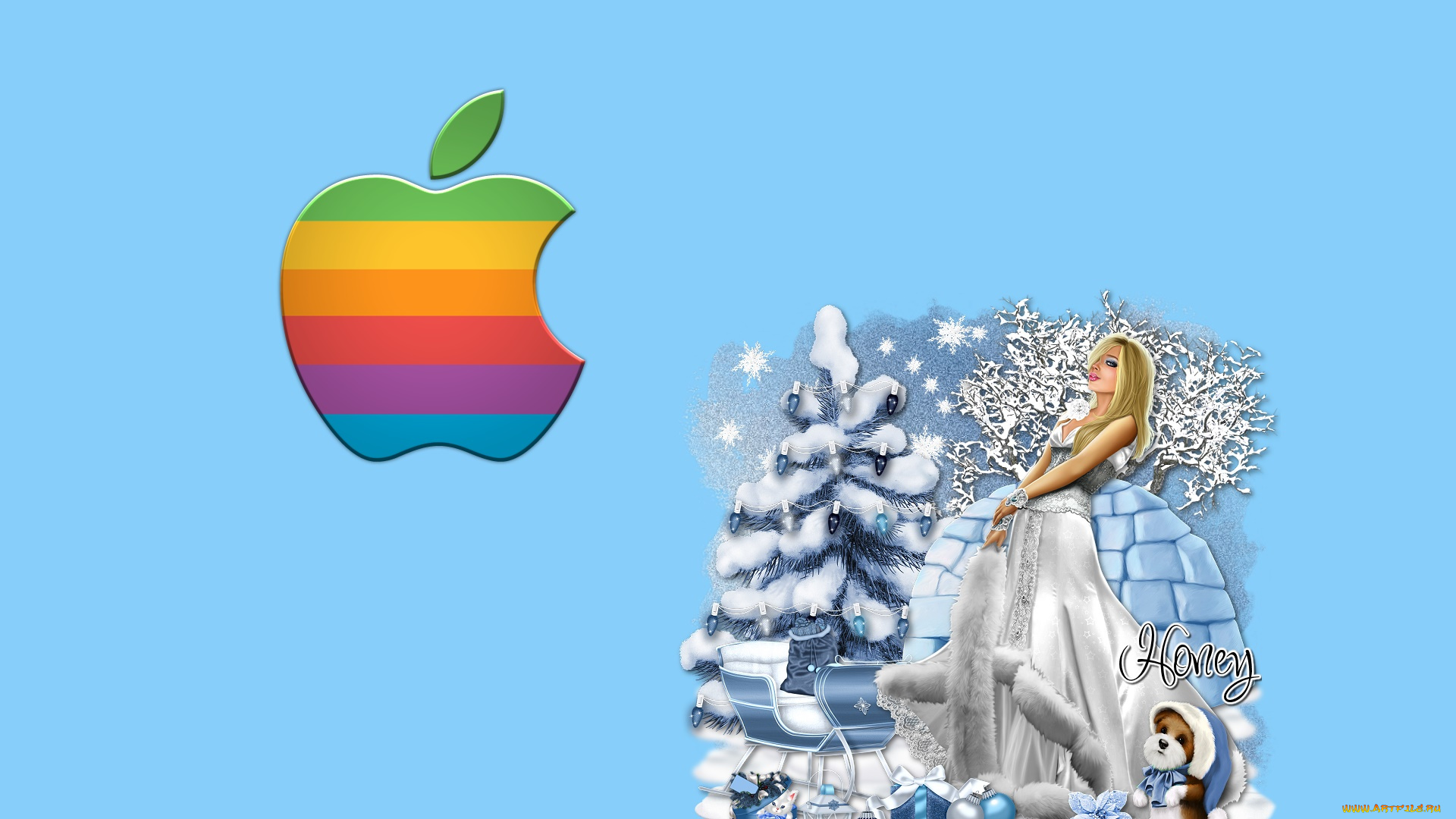 компьютеры, apple, логотип, фон, взгляд, девушка