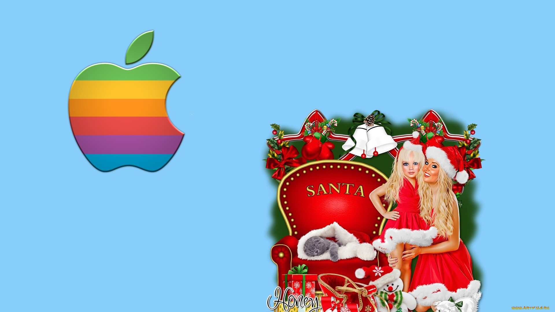 компьютеры, apple, логотип, взгляд, фон, девушка