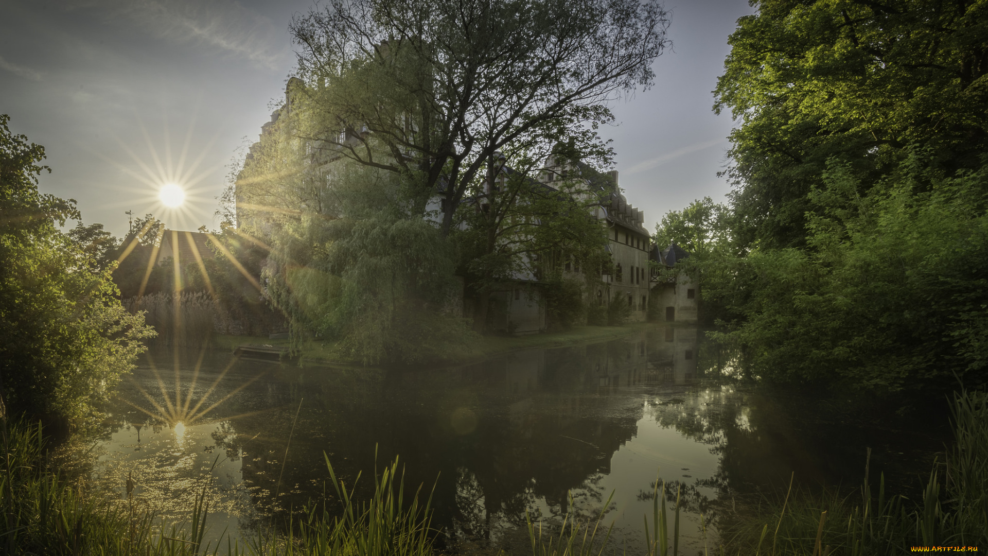 old, castle, города, -, пейзажи, замок, река