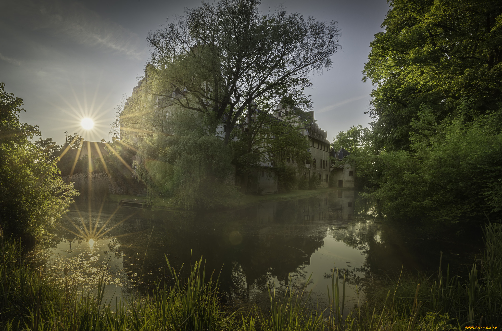old, castle, города, -, пейзажи, замок, река