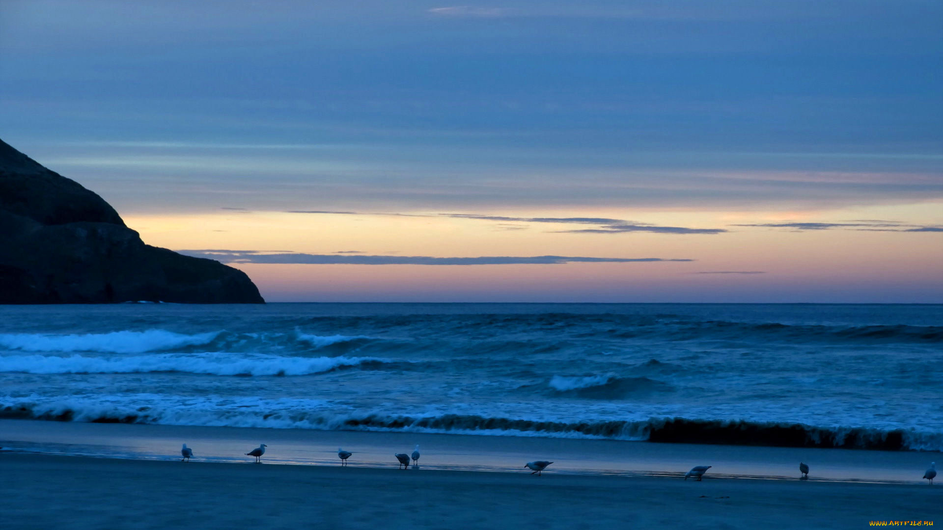 природа, побережье, скала, берег, закат, море