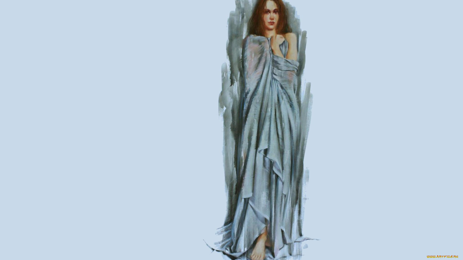 рисованное, люди, девушка, ткань