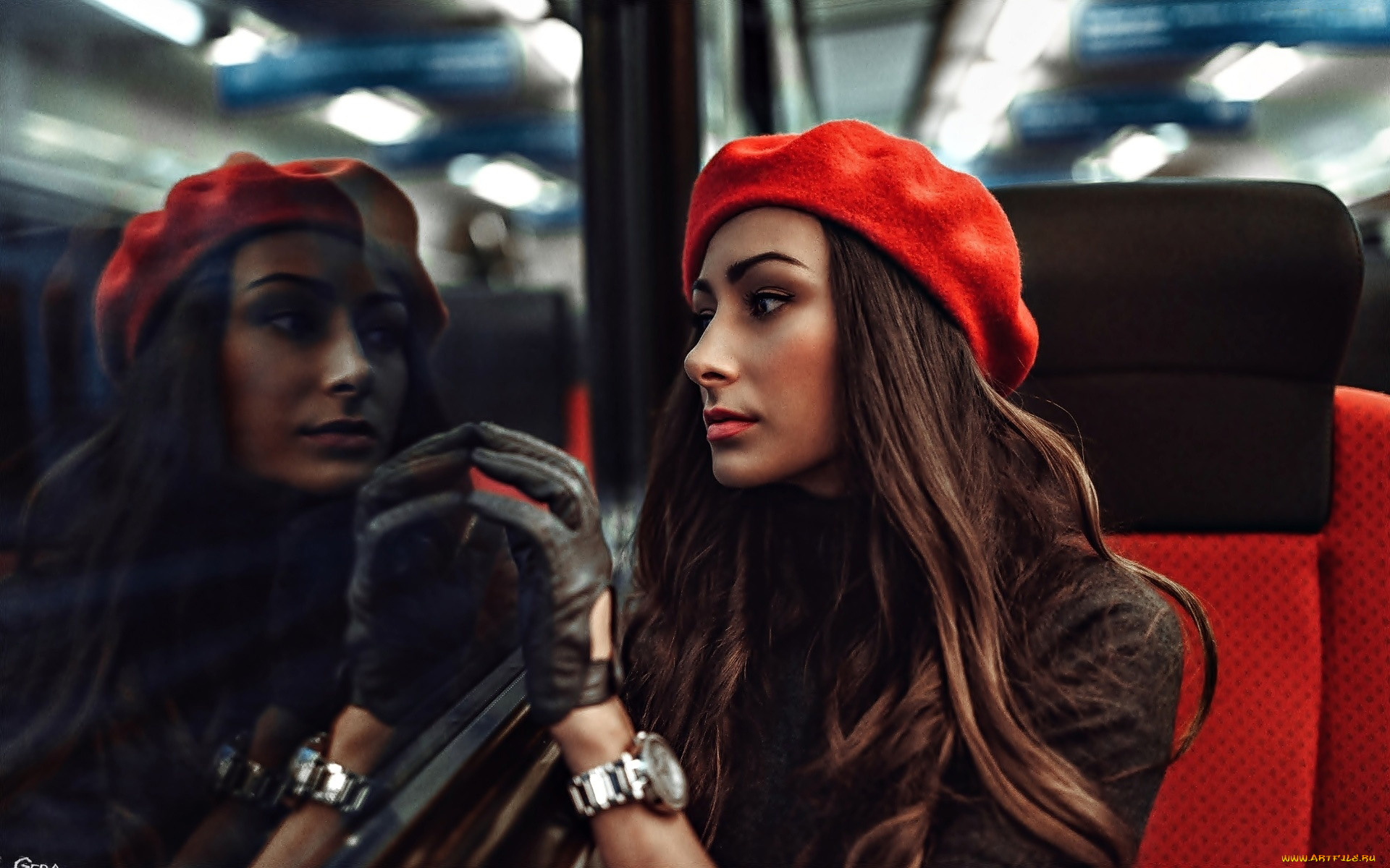 девушки, -, брюнетки, , шатенки, берет, перчатки, часы