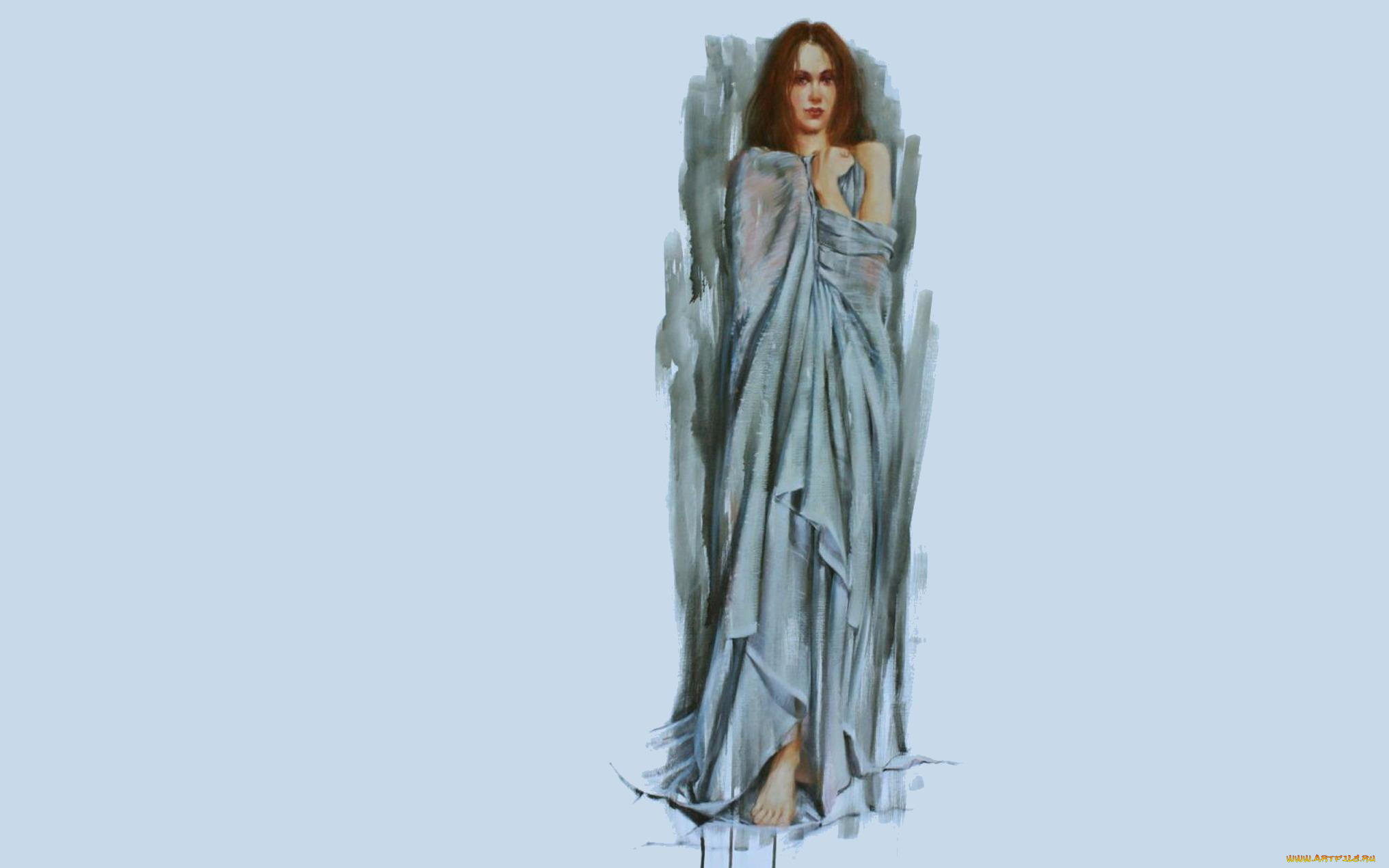 рисованное, люди, девушка, ткань