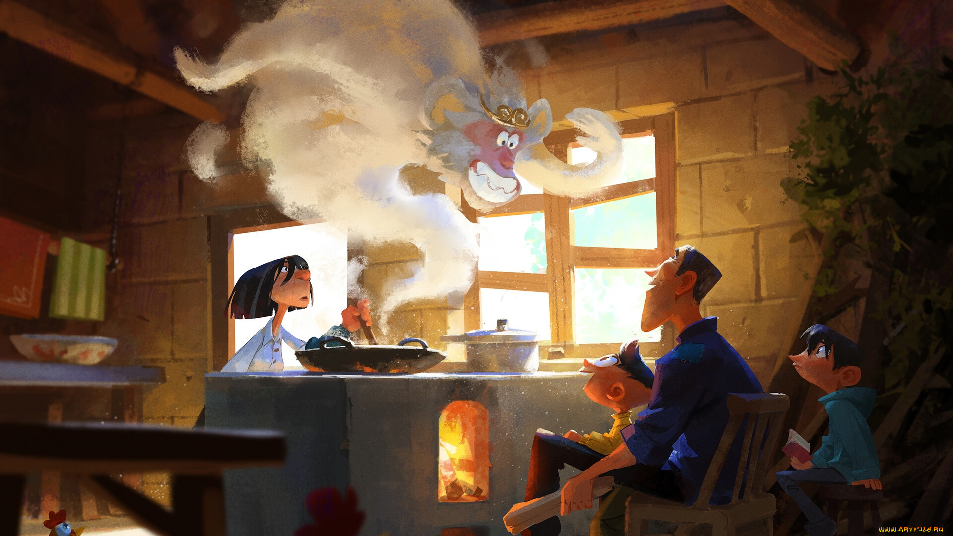 фэнтези, магия, семья, печка, дух