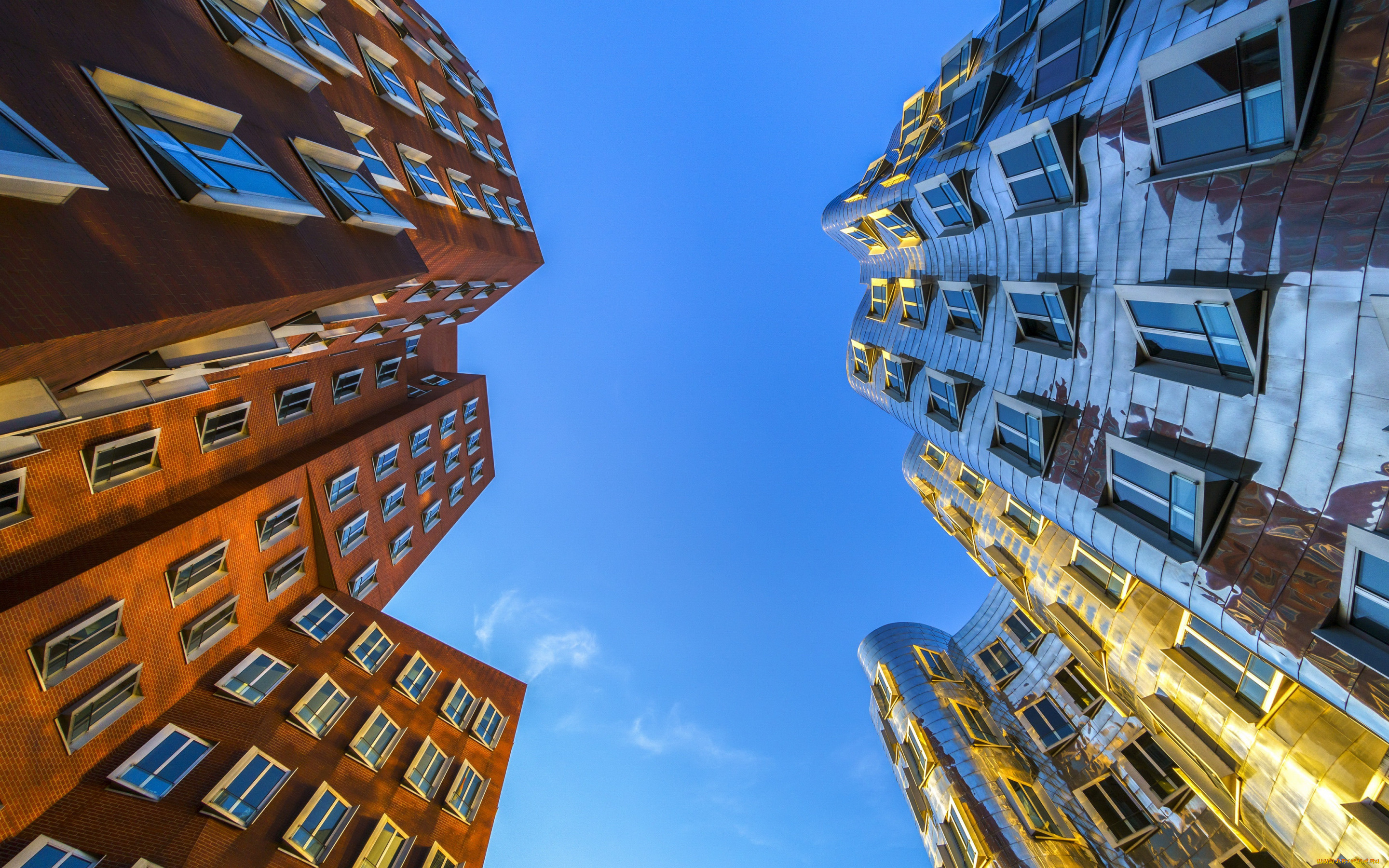 города, -, здания, , дома, дюссельдорф, современная, архитектура, современные, здания, вид, снизу, германия, городской