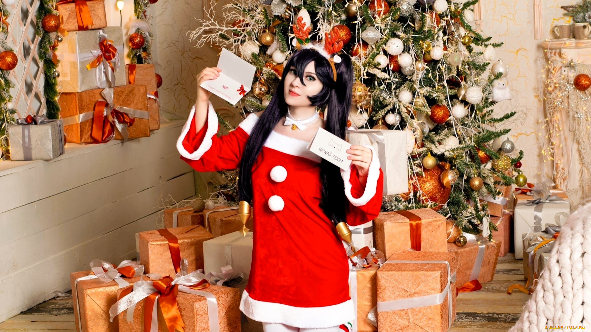 юлиана, меркулова, девушки, брюнетка, костюм, ёлка, подарки