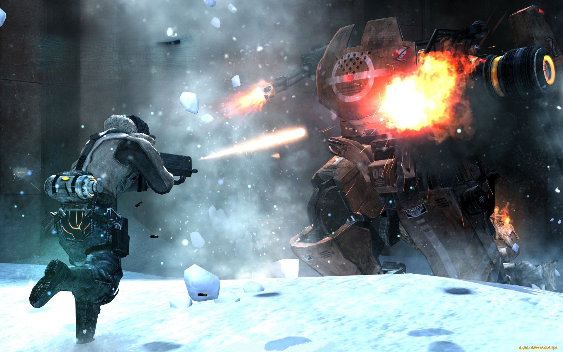 видео, игры, lost, planet, , extreme, condition, бой, поединок, оружие, робот, снег