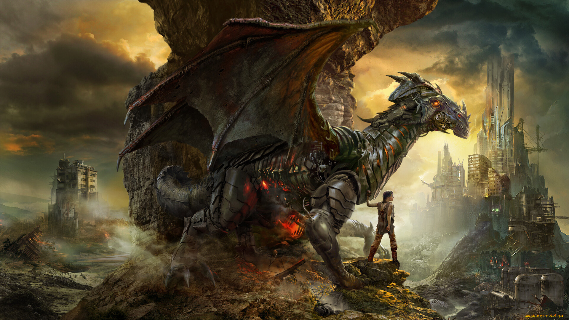 фэнтези, роботы, , киборги, , механизмы, робот, дракон