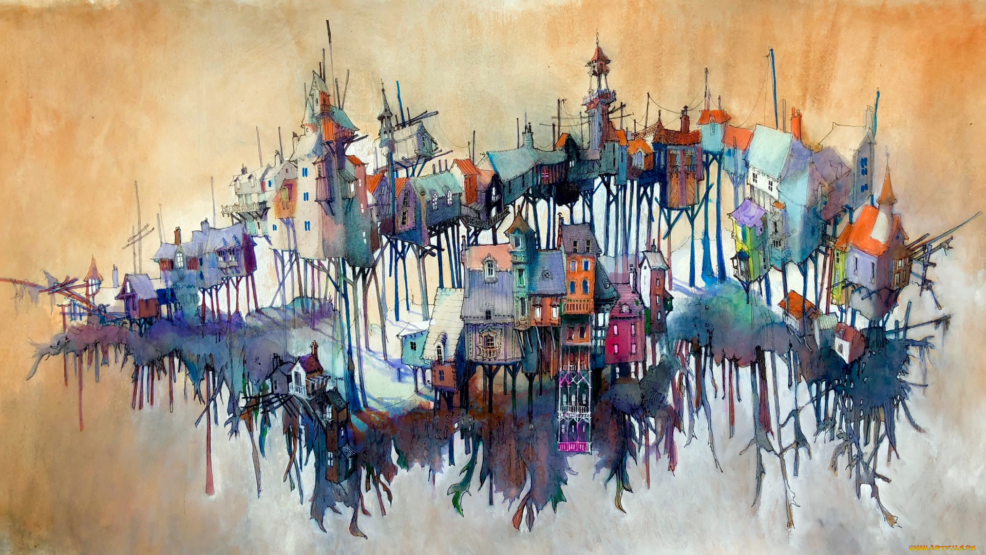 рисованное, города, город