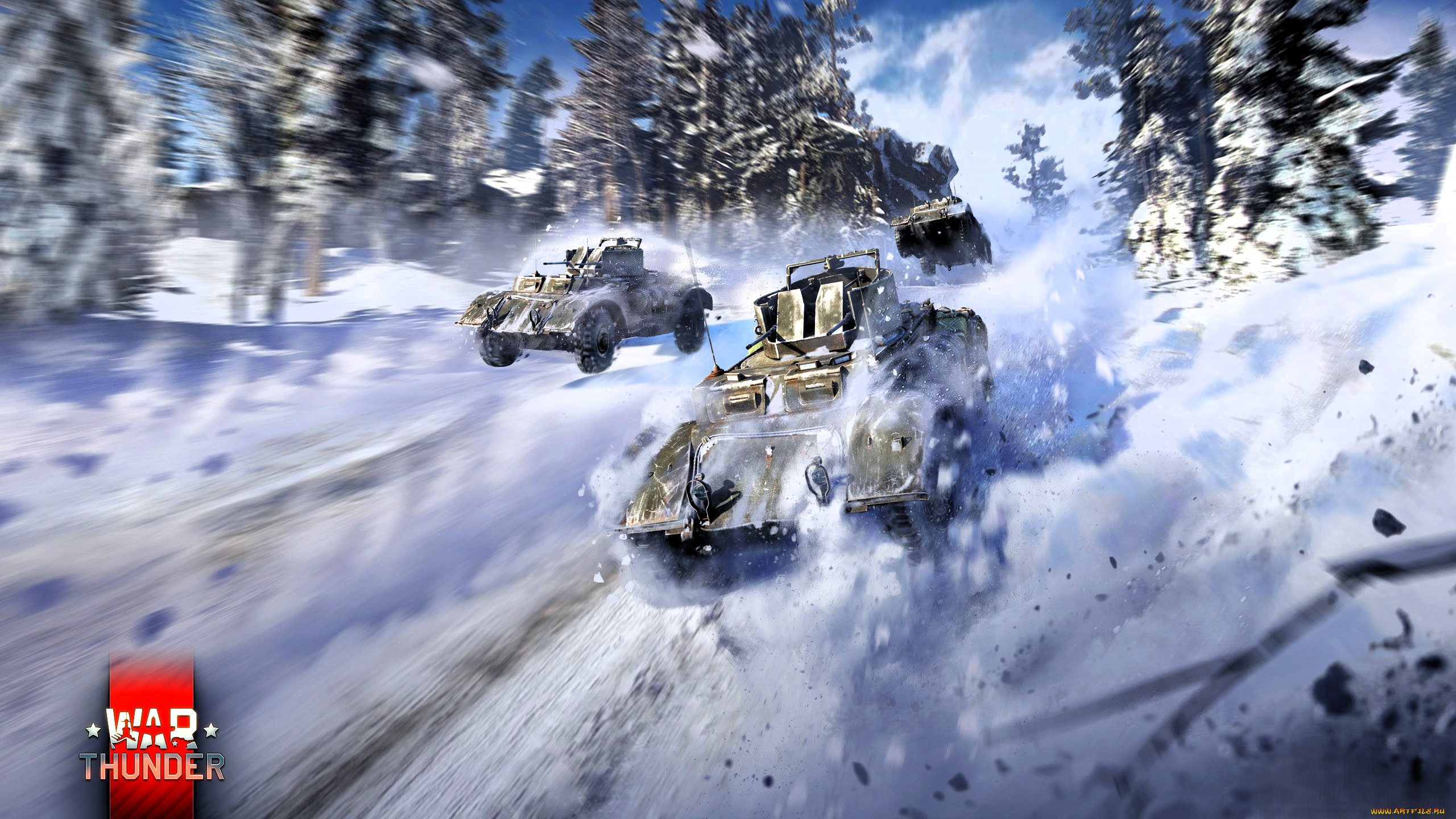 видео, игры, war, thunder, машины, техника, скорость, зима, снег, лес