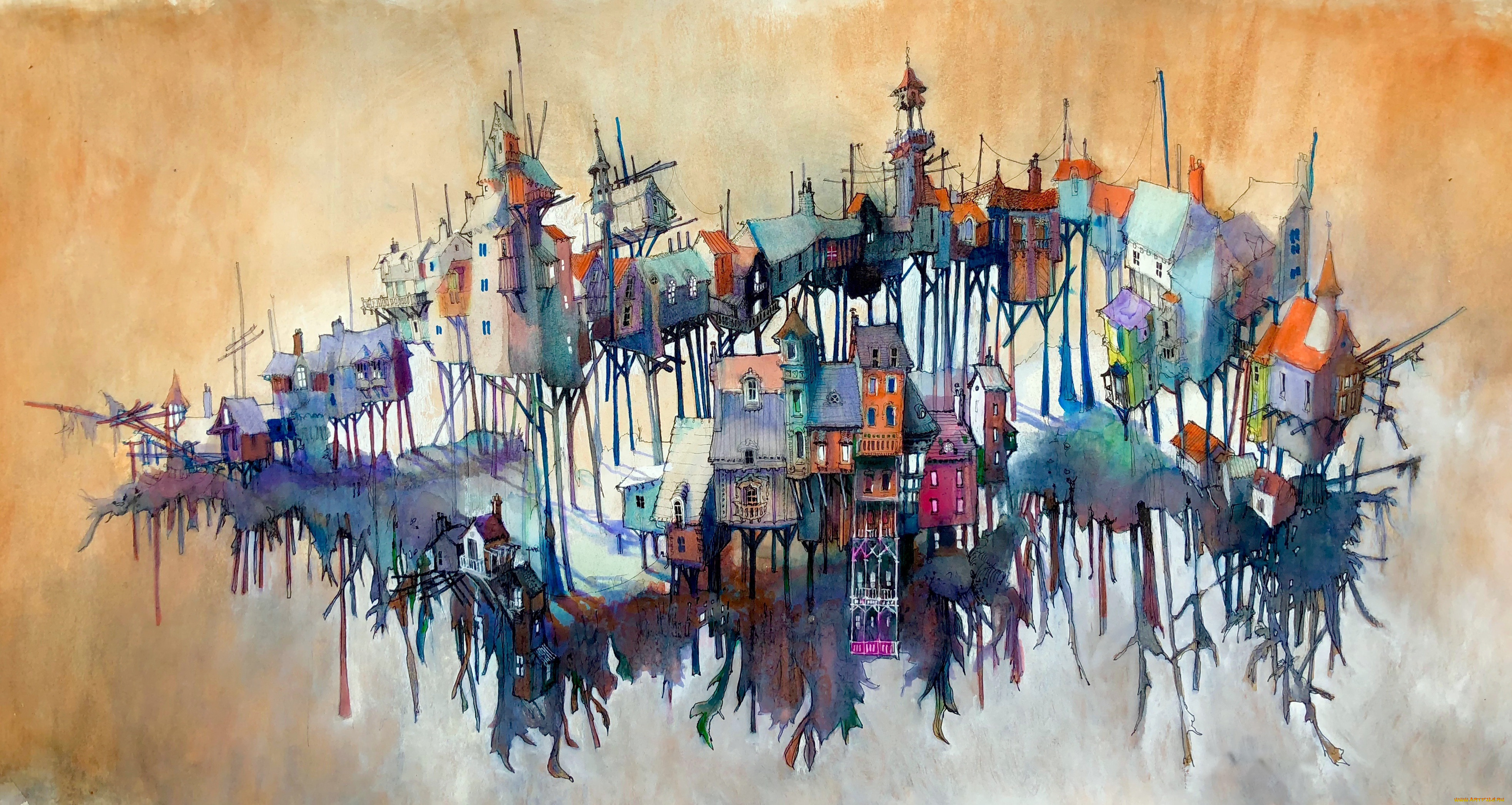 рисованное, города, город