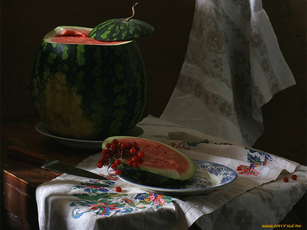 ира, быкова, арбуз, начало, еда, натюрморт