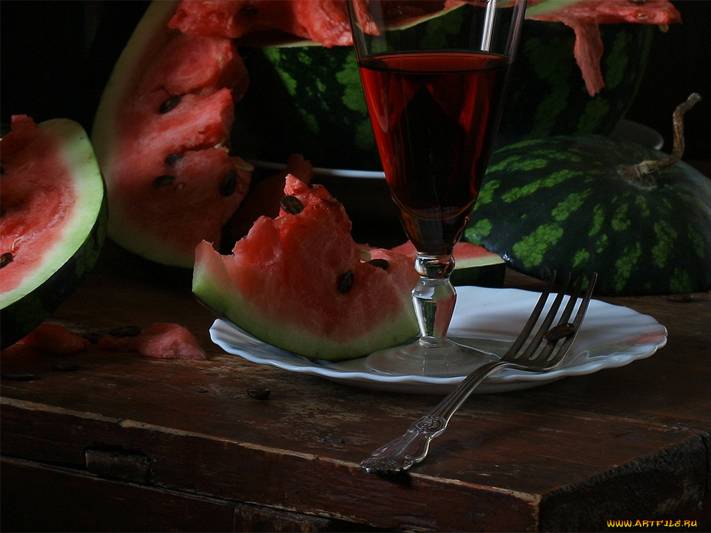ира, быкова, поедание, арбуза, еда, натюрморт