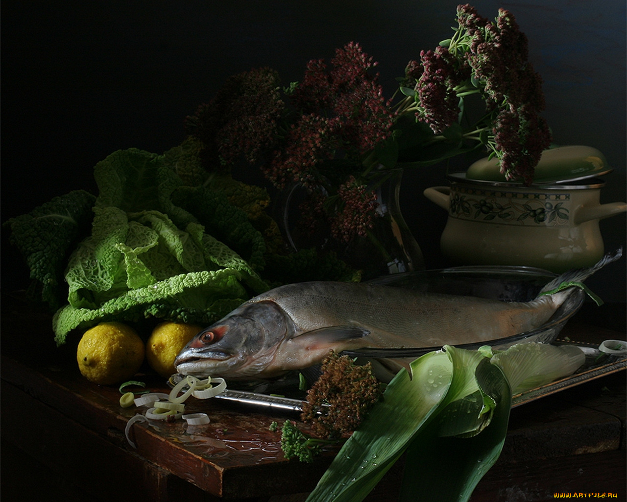 ира, быкова, натюрморт, большой, рыбой, еда