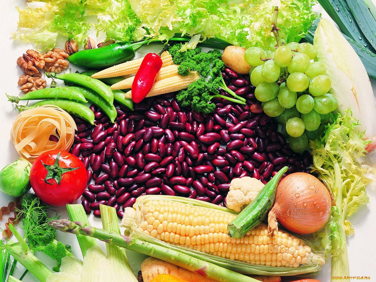 еда, разное, томаты, помидоры, виноград, фасоль, кукуруза