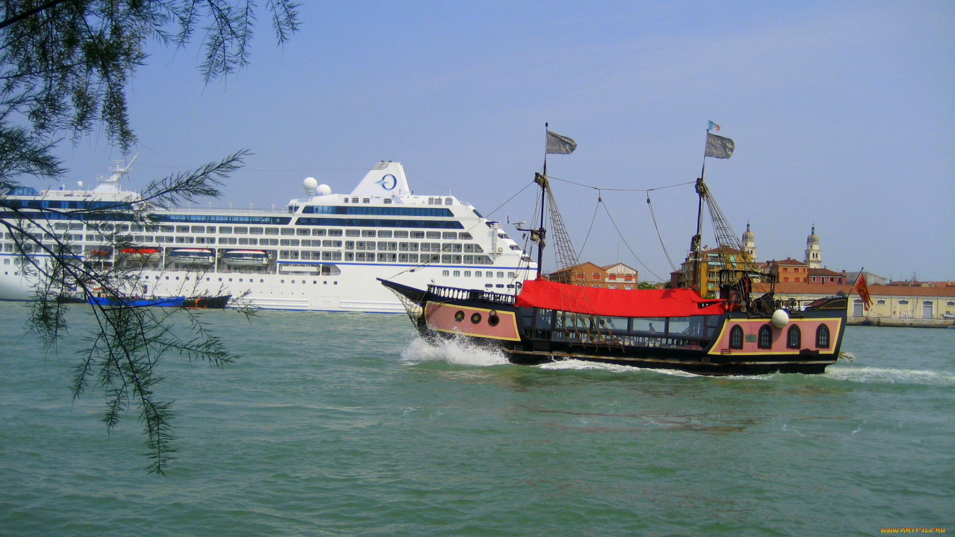 корабли, разные, вместе, корабль, катер