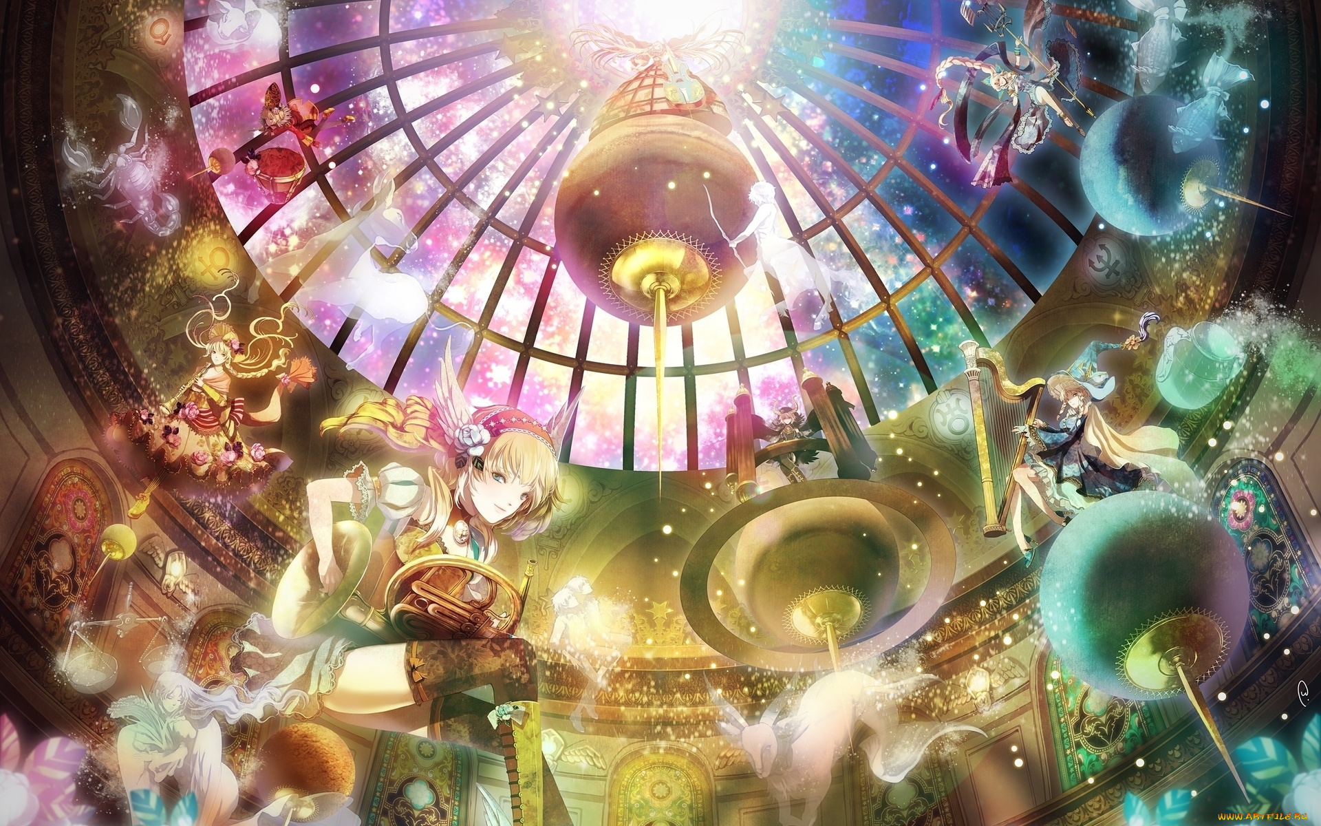 аниме, angels, demons, музыка, инструменты, магия, ангелы, бал, духи, ведьмы