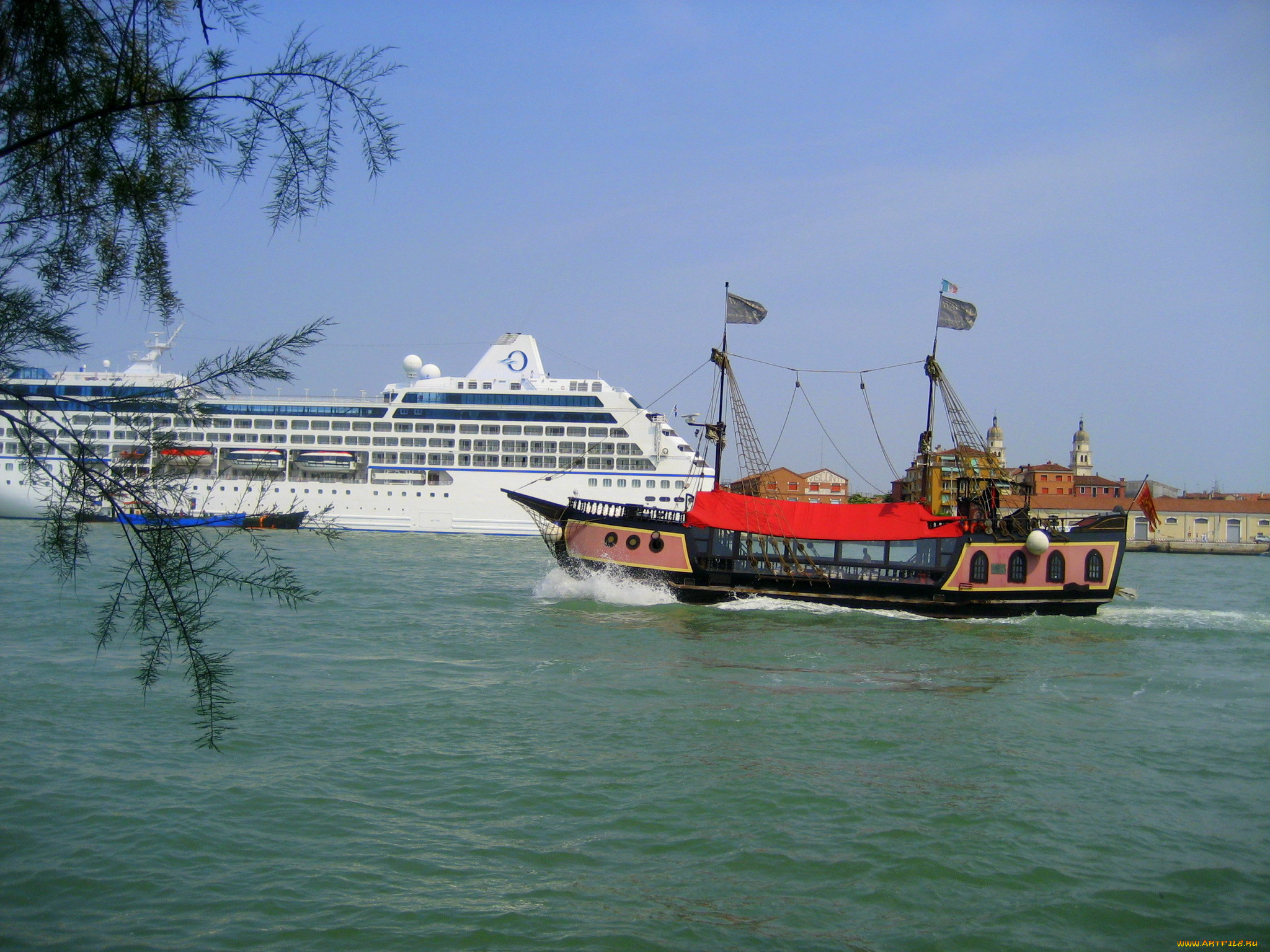 корабли, разные, вместе, корабль, катер