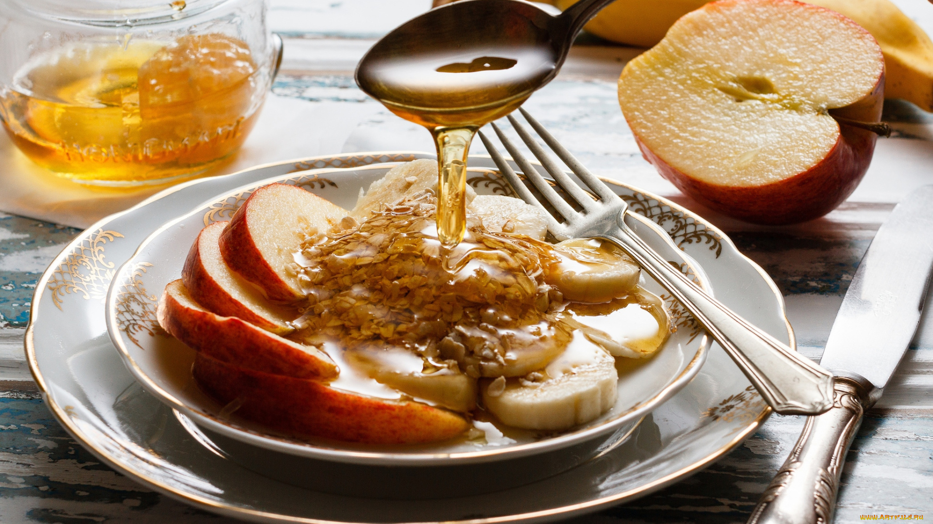 еда, разное, мед, яблоко