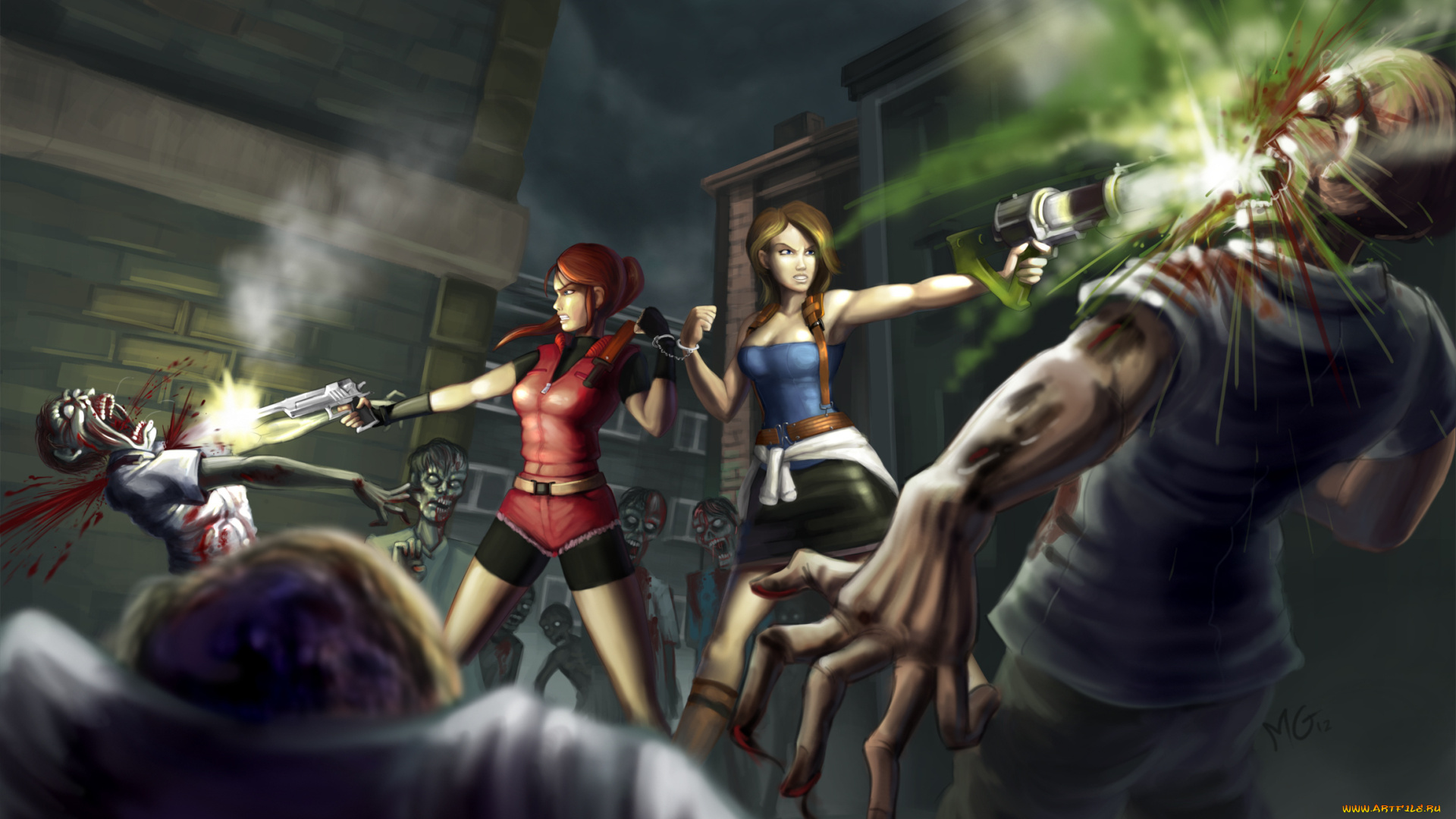 фэнтези, красавицы, и, чудовища, мертвецы, зомби, атака, пистолеты, девушки